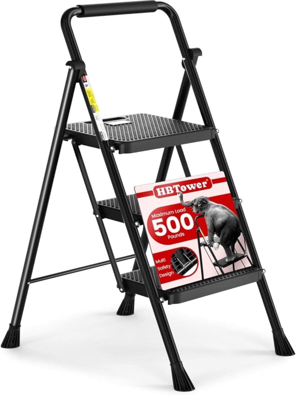 Folding Step Ladder with Anti-Slip Pedal, Sturdy Steel, Lightweight & Portable
